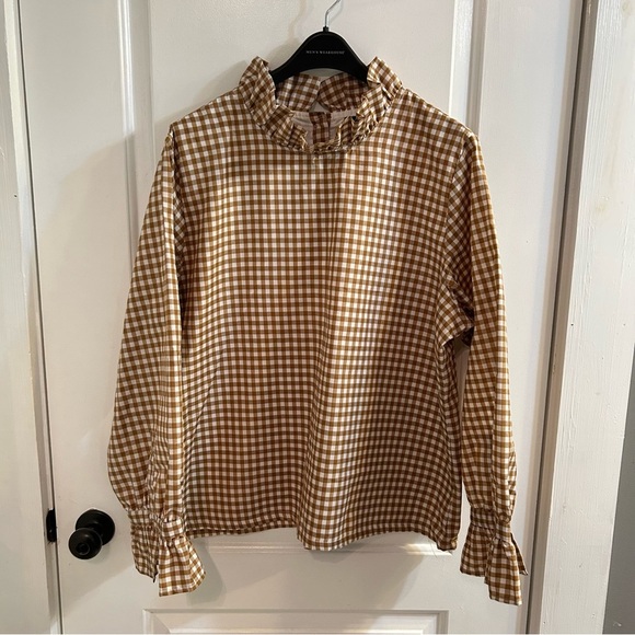 Elizabeth Wilson Designs Tops - Elizabeth Wilson Designs Katherine Ruffle Blouse Chocolate Gingham Fall 3X XXXL